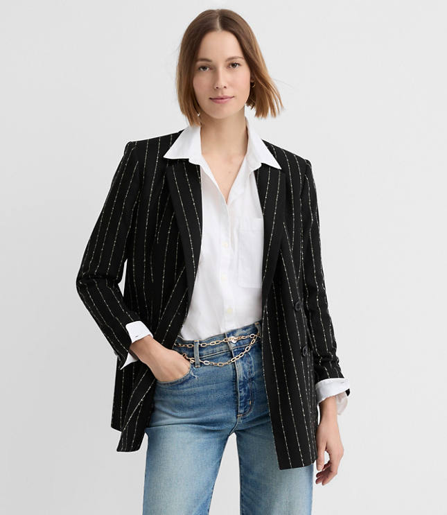 Brushed Pinstripe Tailored Double Breasted Blazer