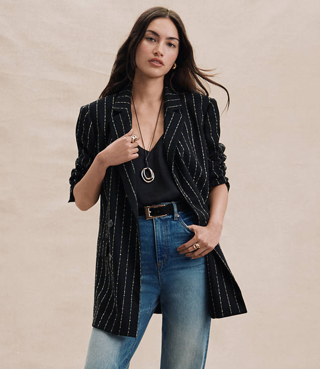 Brushed Pinstripe Tailored Double Breasted Blazer