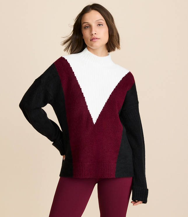 Petite Lou & Grey Colorblock Mock Neck Sweater
