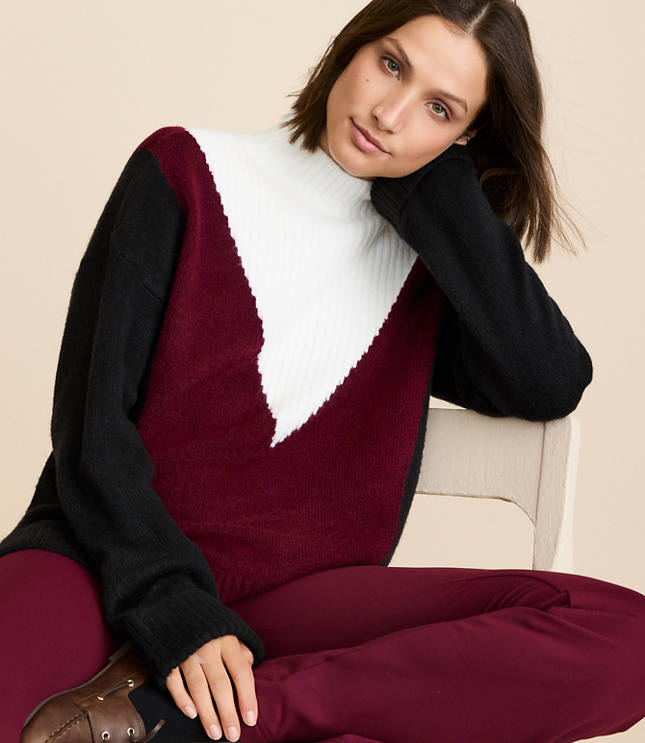 Petite Lou & Grey Colorblock Mock Neck Sweater