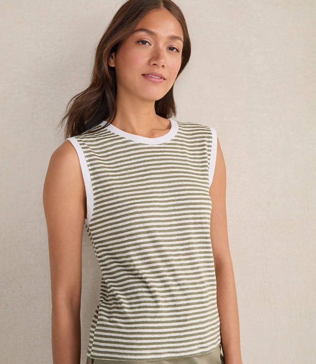 Haven Well Within Linen Stripe Crewneck Tank carousel Product Image 1
