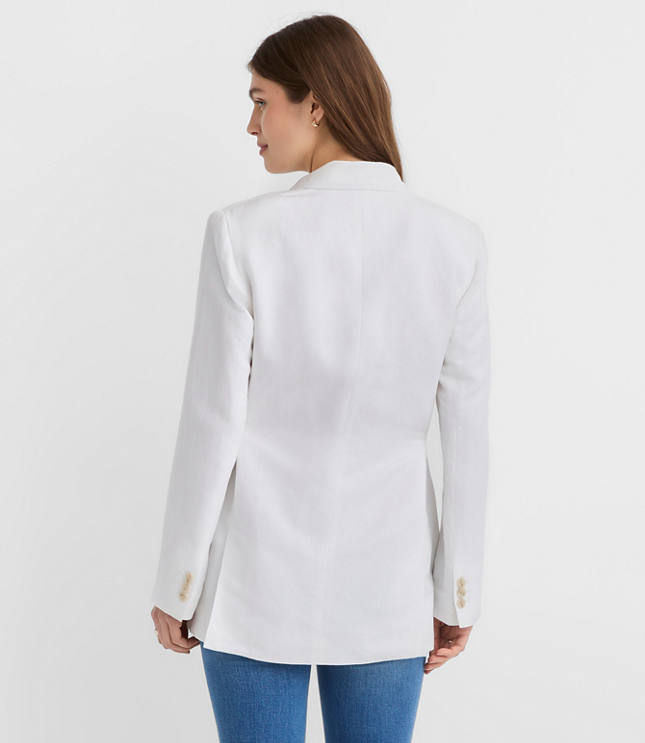 Linen Blend Tie Waist Modern Blazer