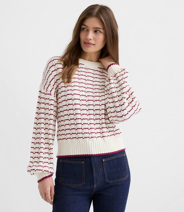 Stripe Ribbed Blouson Sweater