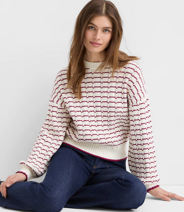 Stripe Ribbed Blouson Sweater