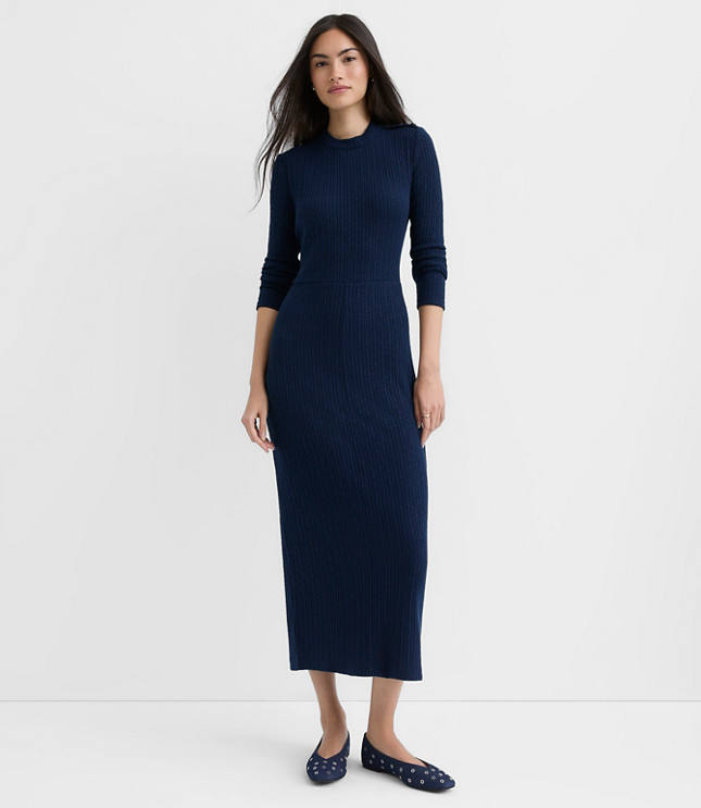 Ribbed Shoulder Button Midi Dress