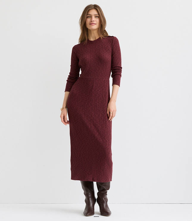Ribbed Shoulder Button Midi Dress