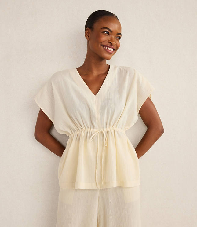 Haven Well Within Organic Cotton Crinkle Gauze Flutter Sleeve Top