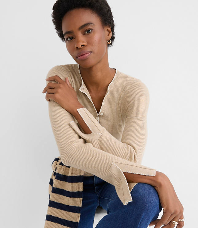 Heathered Split Cuff Henley Sweater