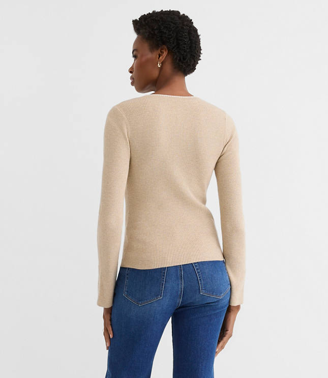 Heathered Split Cuff Henley Sweater