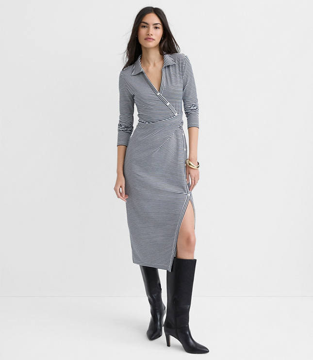 Striped Button Twist Midi Dress