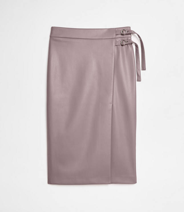 LOFT Versa Faux Leather Buckle Trim Midi Skirt