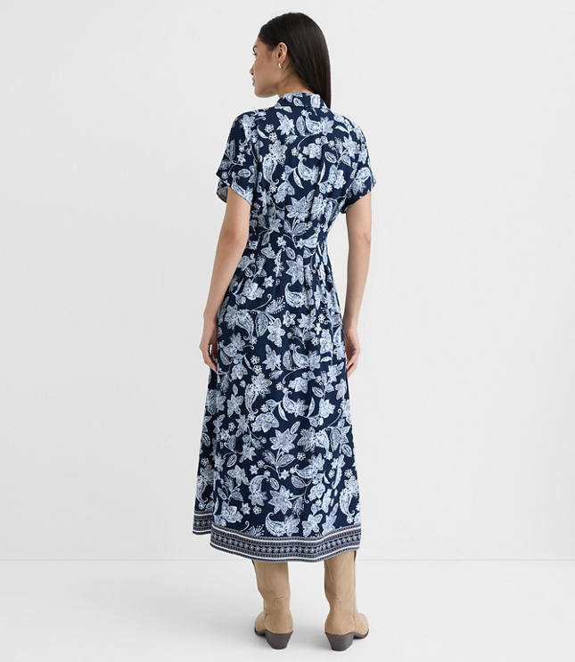 Paisley Pleated Midi Pocket Shirtdress