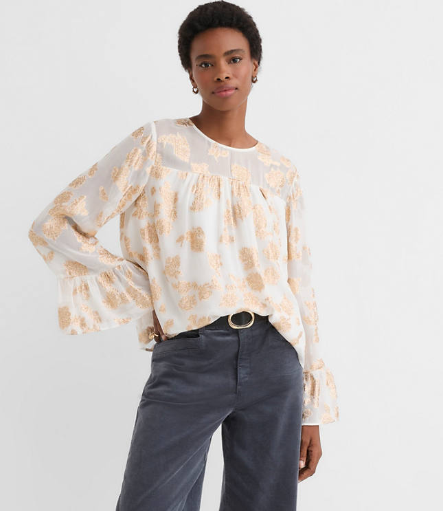 Shimmer Jacquard Ruffle Cuff Blouse