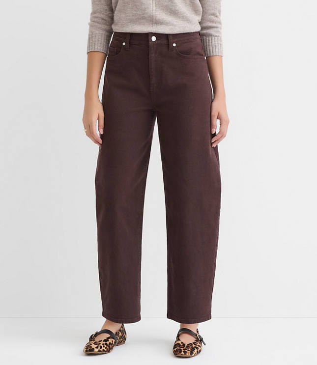 Petite Curvy High Rise Barrel Jeans in Iced Espresso