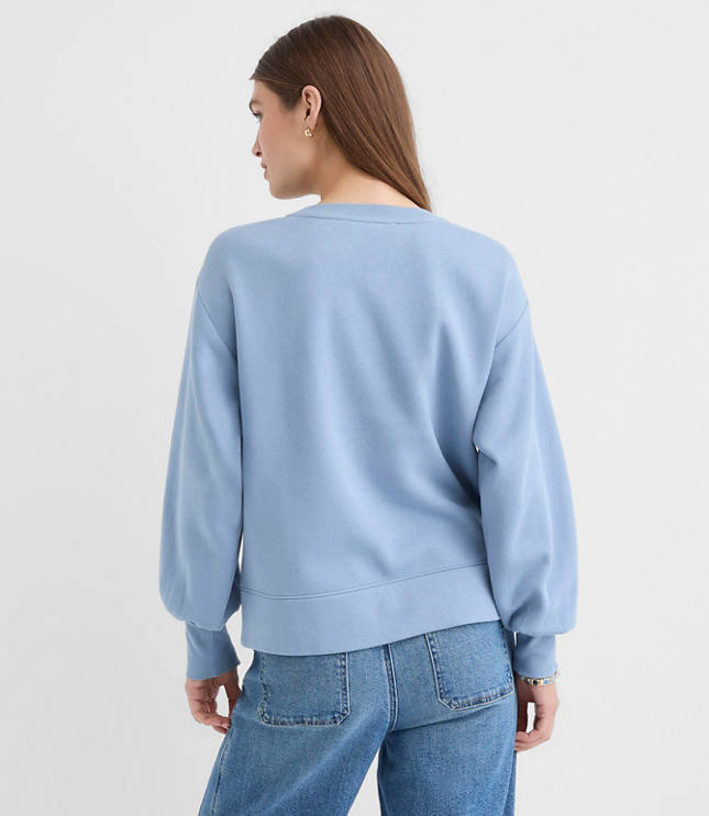 Floral Embroidered Terry Puff Sleeve Sweatshirt