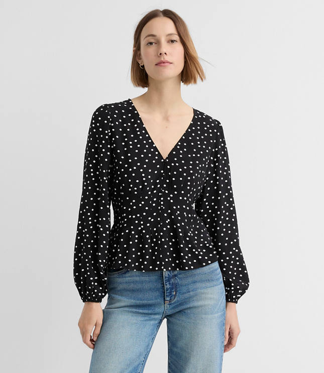 Dotted Pleated Peplum Blouse