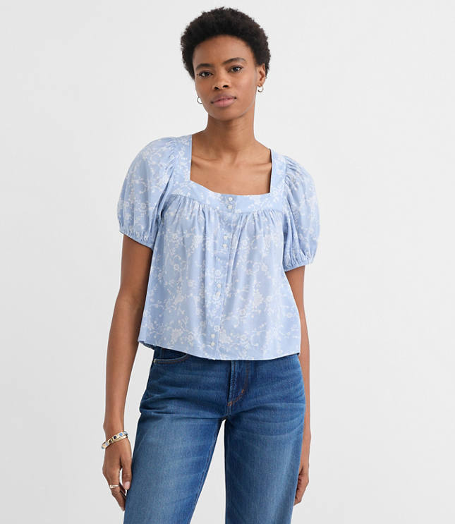 Paisley Puff Sleeve Square Neck Blouse