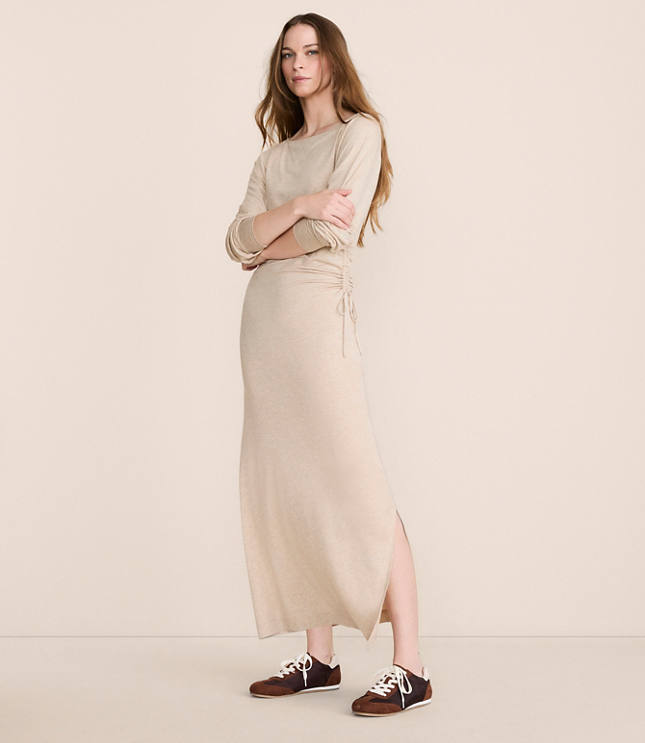 Lou & Grey Heathered Brushed Jersey Cinched Maxi Dress