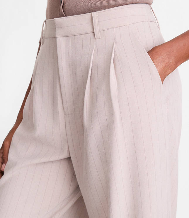 LOFT Versa Seasonless Stretch Double Pleat Wide Leg Pants Stripe