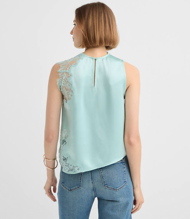 Petite Lace Trim Satin Sleeveless Top