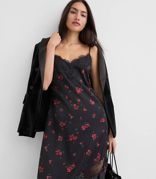 Petite Floral Chantilly Lace Maxi Slip Dress