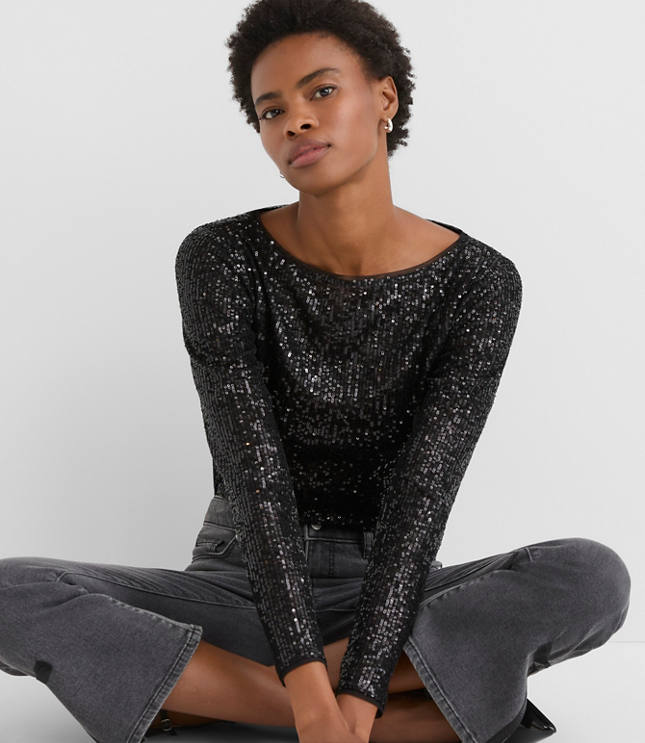 Petite Sequin Long Sleeve Tee