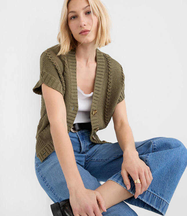 Pointelle Textured Short Sleeve Cardigan