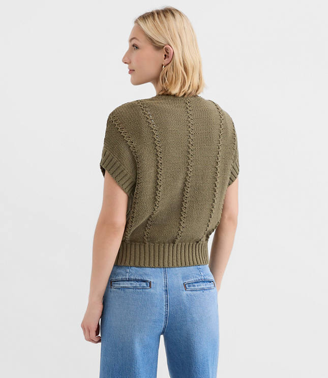 Pointelle Textured Short Sleeve Cardigan