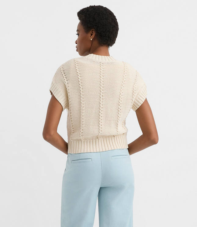 Pointelle Textured Short Sleeve Cardigan