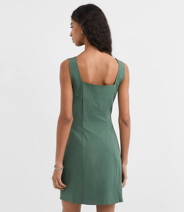 Pleated Stretch Poplin Square Neck Mini Dress
