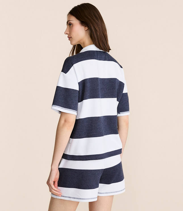 Lou & Grey Striped Terrysoft Half Zip Pocket Top