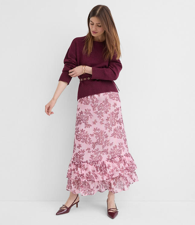 Shimmer Geo Tiered Maxi Skirt