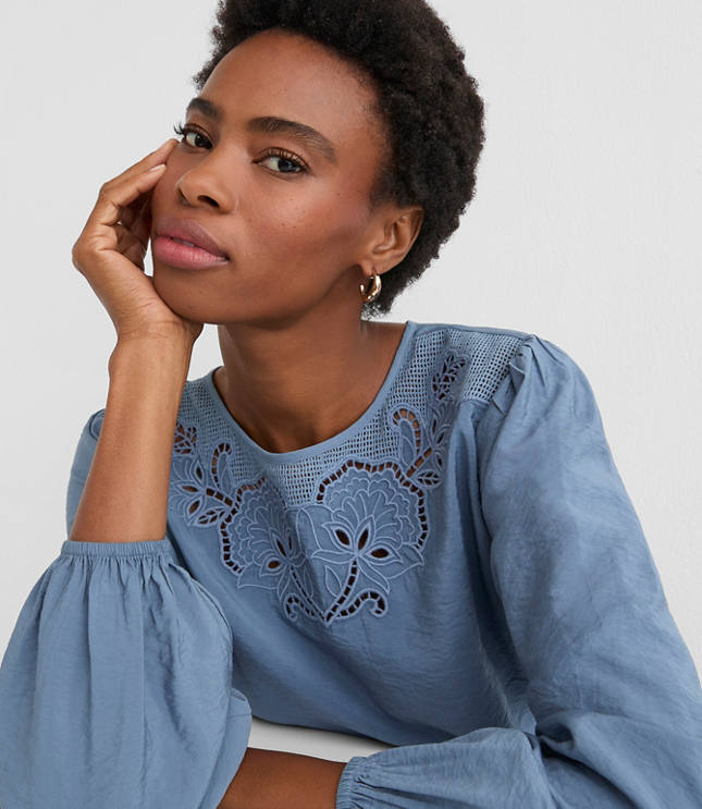 Petite Floral Embroidered Blouse