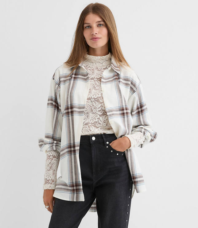 Petite Plaid Flannel Everyday Oversized Tunic Shirt