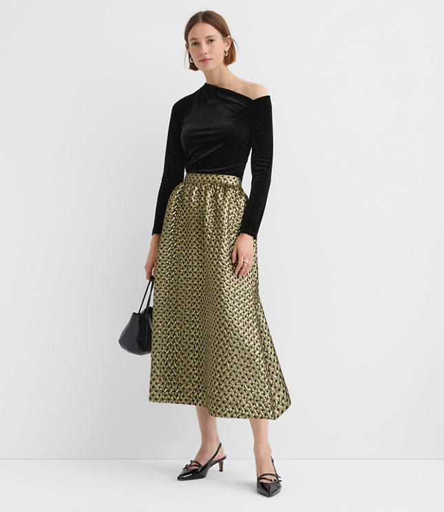 Petite Metallic Jacquard Midi Pocket Skirt