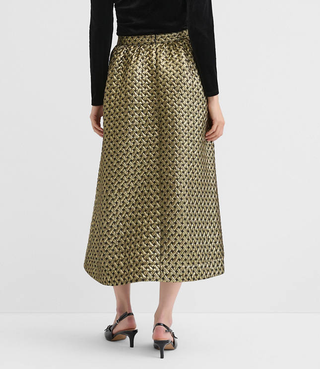 Petite Metallic Jacquard Midi Pocket Skirt