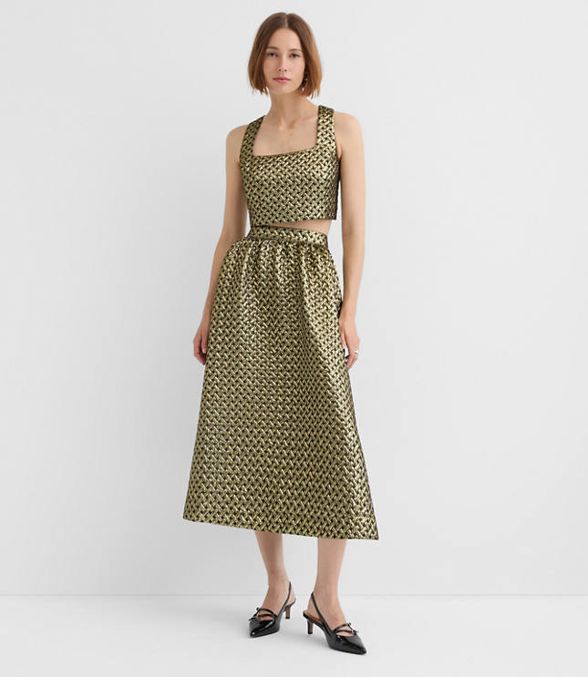 Petite Metallic Jacquard Midi Pocket Skirt