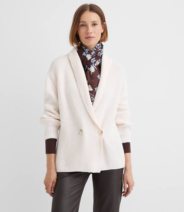 Petite Ribbed Double Breasted Cardigan