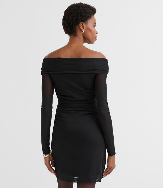 Mesh Ruched Off The Shoulder Mini Dress