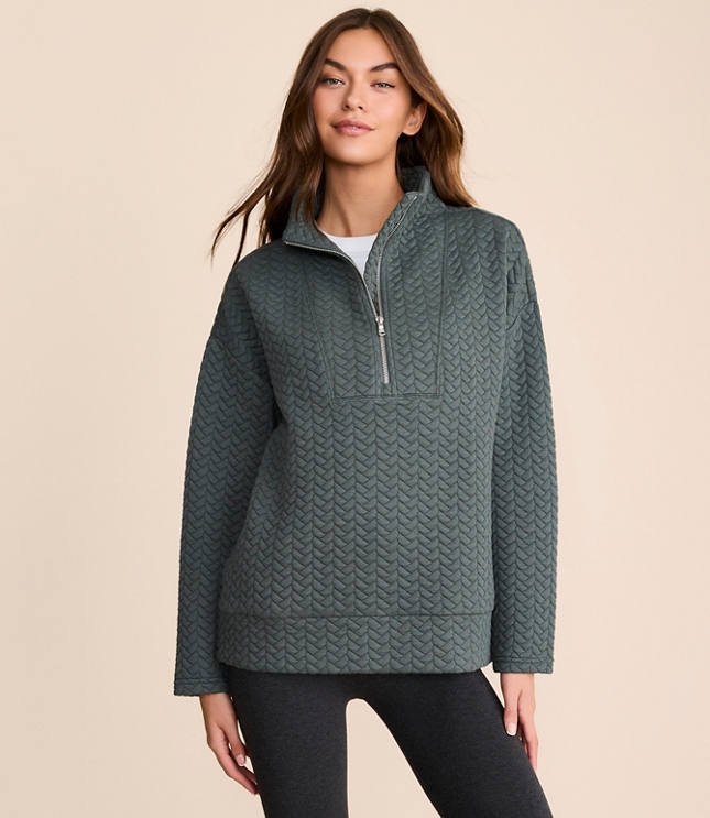 Lou & Grey Quilted Cable Jacquard Half Zip Top