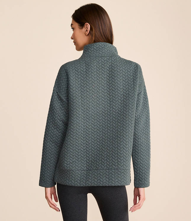 Lou & Grey Quilted Cable Jacquard Half Zip Top