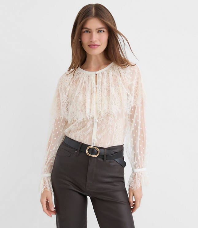 Petite Chantilly Lace Cape Blouse