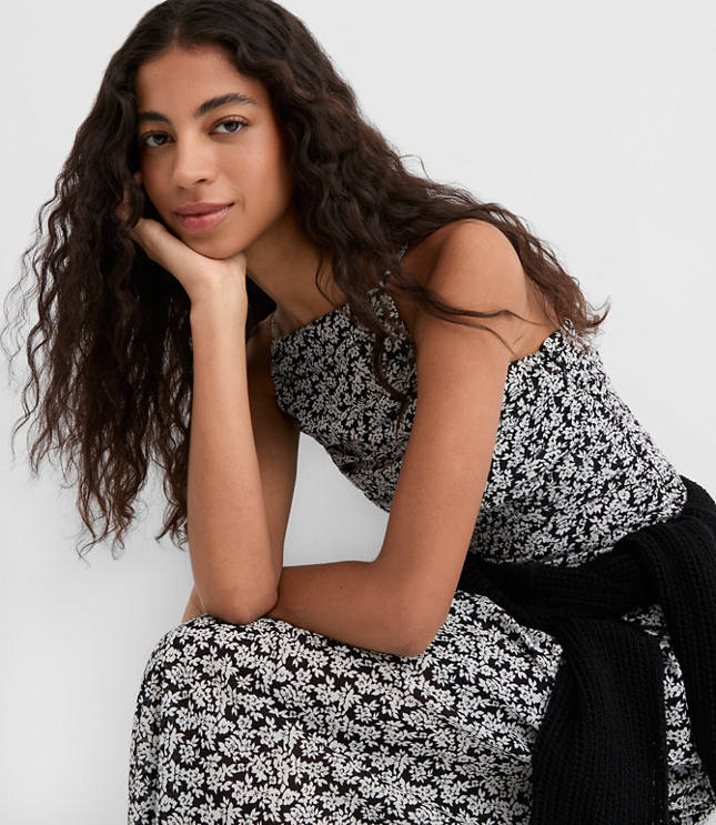 Floral Ruched Apron Neck Midi Dress