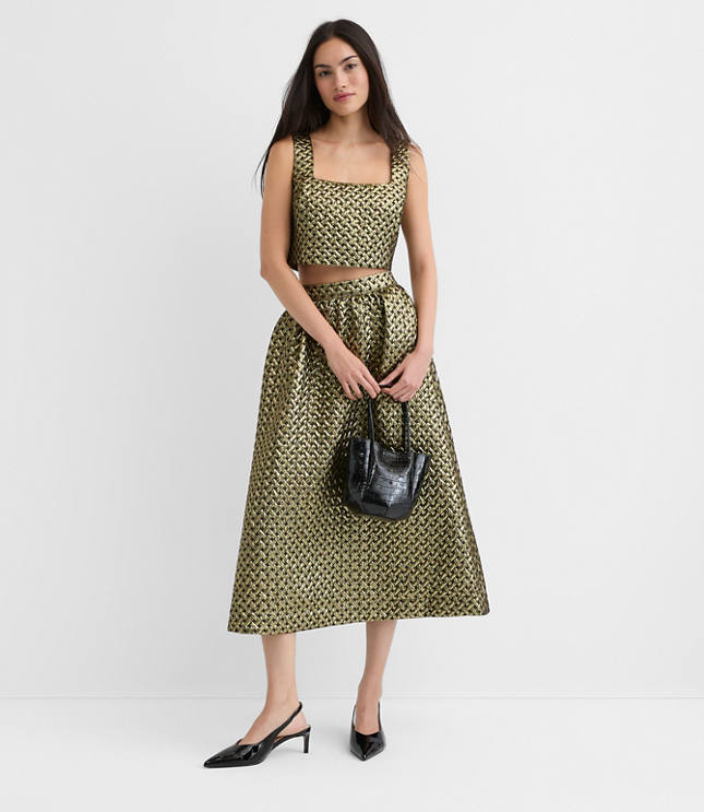 Petite Metallic Jacquard Square Neck Top