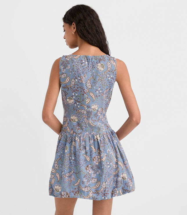 Paisley Linen Cotton Bubble Mini Dress