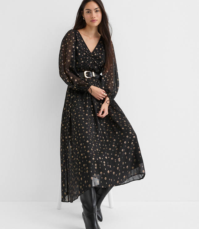 Tall Shimmer Geo Clip Ruched Maxi Dress