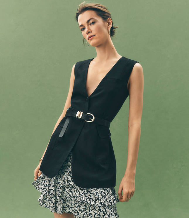 Linen Blend Belted Pocket Vest