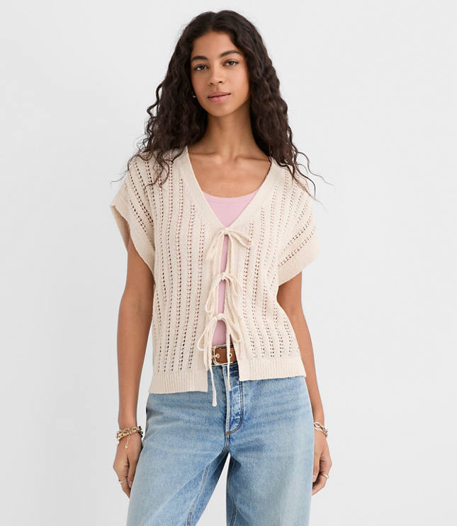 Pointelle Bow Wedge Sweater