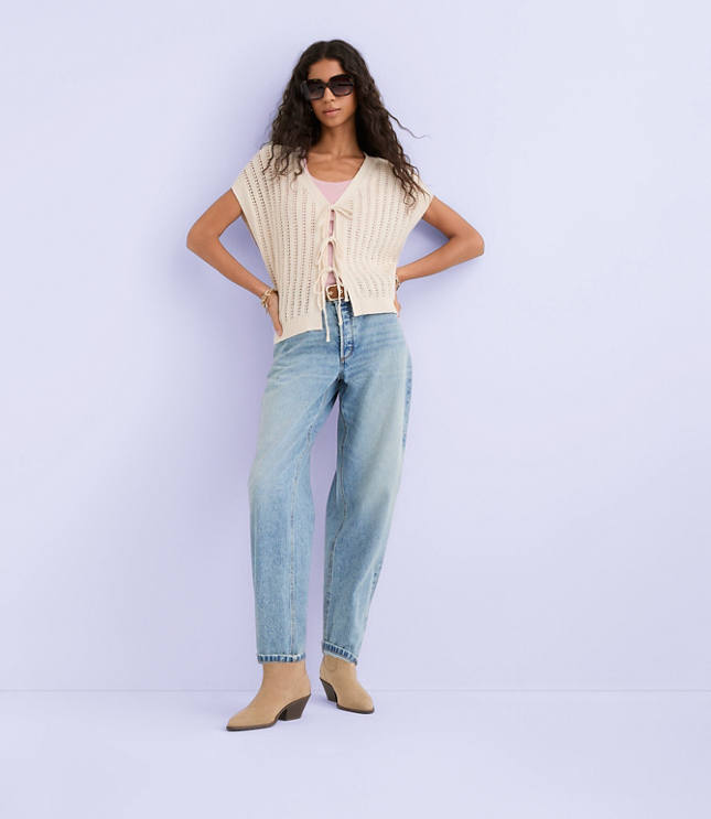 Pointelle Bow Wedge Sweater