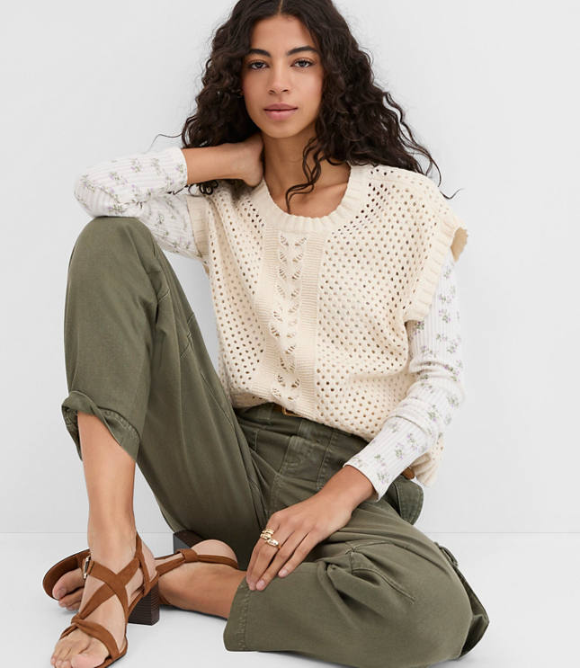 Mixed Pointelle Cap Sleeve Sweater